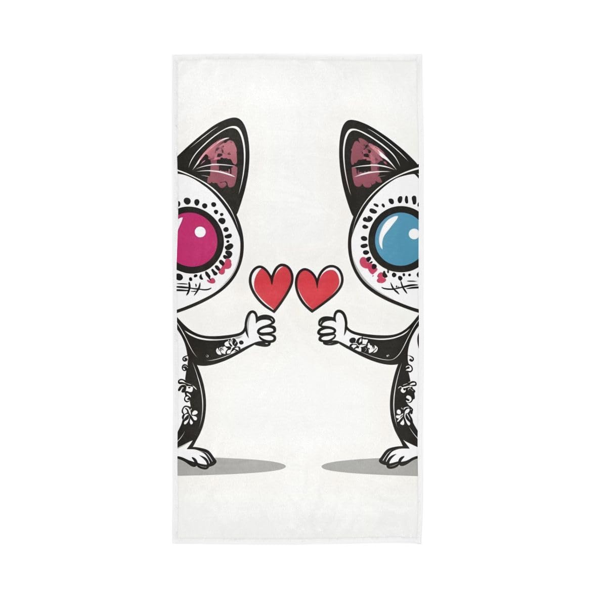 LSRCPD Cute Cartoon Sugar Skull Cat Couple Bath Hand Towel, Hand Towels for Bathroom, Shower, Hotel, Spa 15 x 30 Inches