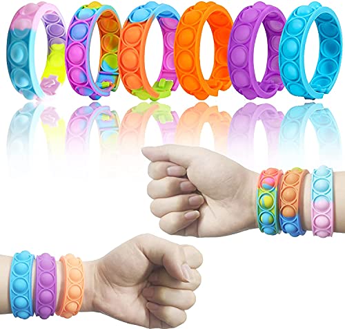 Image of (Pack of 6) Pop It Band, Kids Bracelet Fidget Toys,Pop it Band Bracelet, Wearable Sensory Bracelets for Autism Special Toy for Kids and Adults