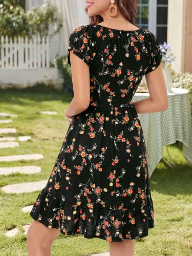 Image of HUHOT Teen Petite Women Floral Short Summer Mini Dresses with Pockets Cute Milkmaid Sundress 2026