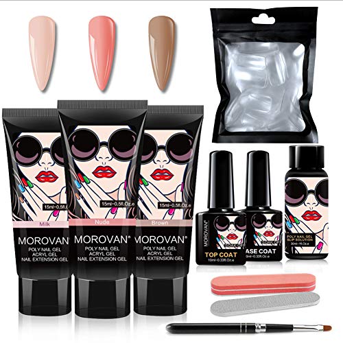 Poly Extension Nail Gel Kit Nail Enhancement Builder Gel Poly Extension Nail Kit with Slip Solution Nail Art Tools Acrylic Extension Gel All-in-one French Nail Art Beginner Manicure Kit