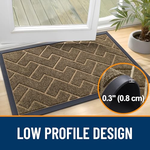Image of OLANLY Front Door Mat Indoor Outdoor Entrance, Waterproof All-Season, All-Weather Doormat, Sturdy Natural Rubber, Low Profile, Easy Clean Patio Porch Entryway Mat, Herringbone Brick (Brown, 47x32)