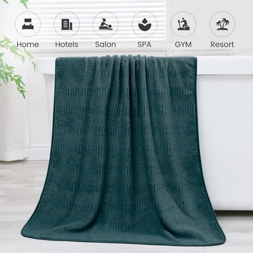 Image of JML Microfier Bath Towels Set, Large Microfier Body Towel for Adult, 2 Pack, 30 inch x 60 inch, Oversized, Soft, Super Absorbent, Fast Drying, Use for Suana,Gym,Sport, Fitness, Yoga, Diamond Cross Grid Teal