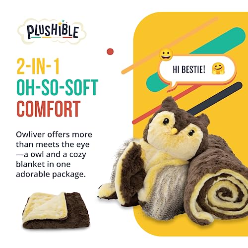Plushible Owliver Owl Blankie Bestie, 2-In-1 Stuffed Animal & Blanket, Soft Sensory Plush Toy Gift For Girls, Boys, Babies, Toddlers, & Kids #TOP5