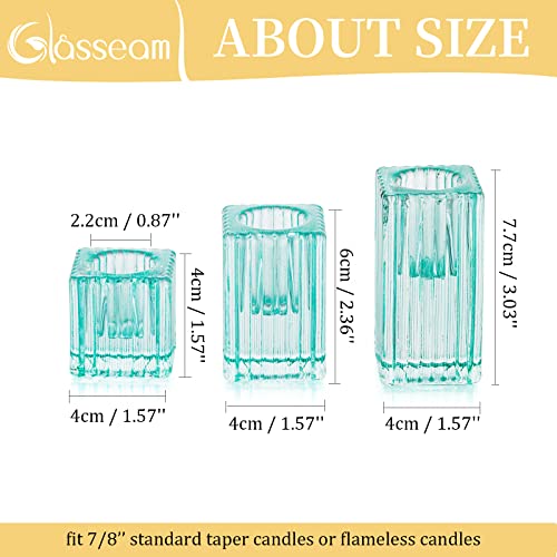 Glasseam Glass Taper Candlestick Holder: Set Of 3 Assorted Green Candle Holders For 7/8'' Standard Tapered Candle Sticks For Home Christmas Thanksgiving Table Décor Wedding Anniversary Centerpieces #TOP4