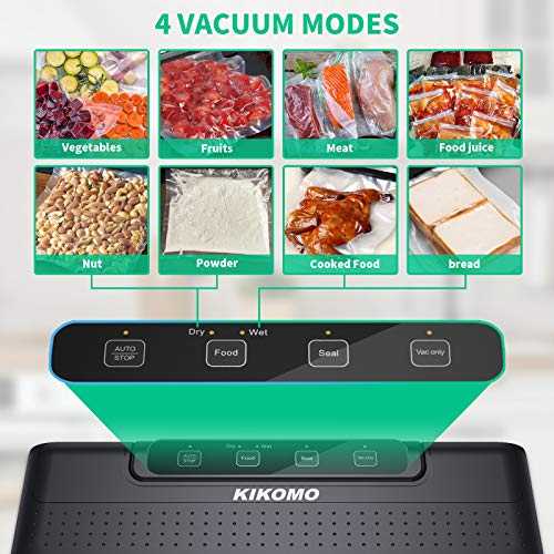 【Upgrade Dual Pumps】Vacuum Sealer Machine, KIKOMO Automatic Food Saver with Air Sealing System |One-Touch Operation |Led Indicator Lights |Dry Moist Food Modes |Starter Kit |15 Vacuum Bags |2 Gaskets - Thumbnail 4