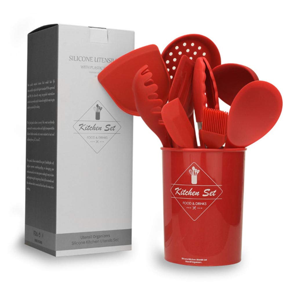 Juego De 9 Utensilios De Cocina De Silicona - Incluye Cubo De Almacenamiento, Resistente Al Calor, Apto Para Lavavajillas