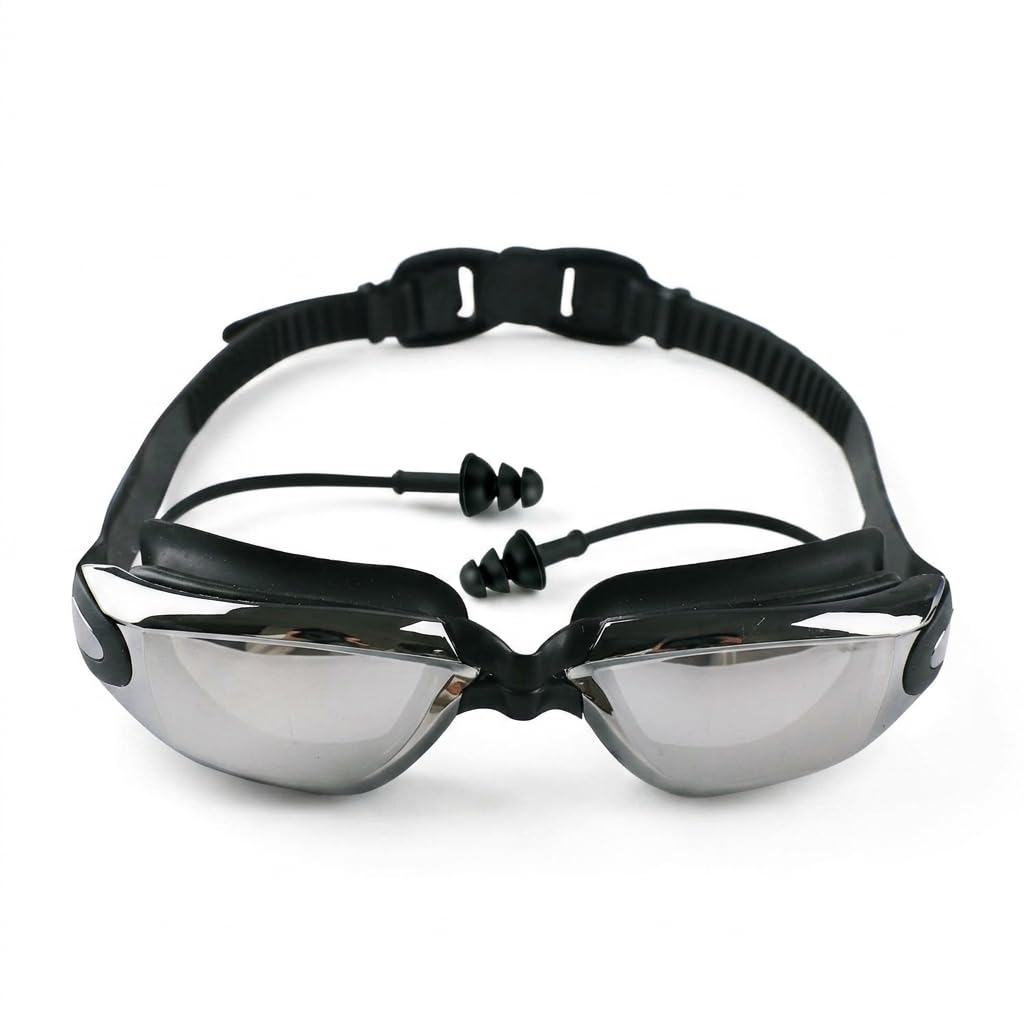 ALLGAYER Racing Swimming Goggles with Connected Ear Plugs Black