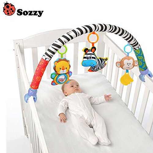 Espeedy Cama de cuna recién nacido colgante Bell/sonajeros juguetes de peluche León/mono/Zebra animal clip bebé muñecas para niños de 0-2 años