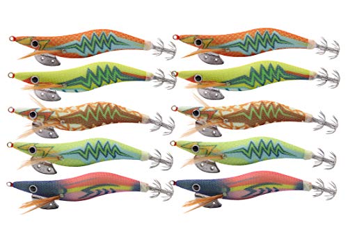 Shaddock Señuelos de Calamar Luminoso Kit Señuelos de Camarón de Madera de Pesca con Gancho de Acero Inoxidable Brillan en la Oscuridad