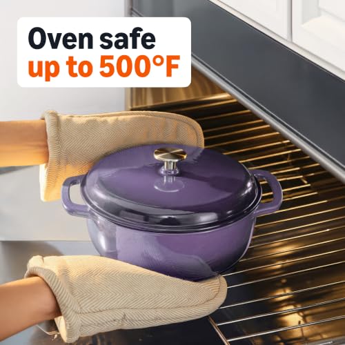 Image of Amazon Basics Enameled Cast Iron Dutch Oven Pot with Lid, Round, Dual Handles, Heavy-Duty, Oven Safe for Stews, Roasting, Baking, 6-Quart, Purple
