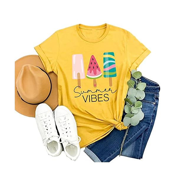 omzura Womens Popsicle Summer Vibes Tshirt Cute Colorful Ice Cream Summer Vacation Graphic Tee Tops