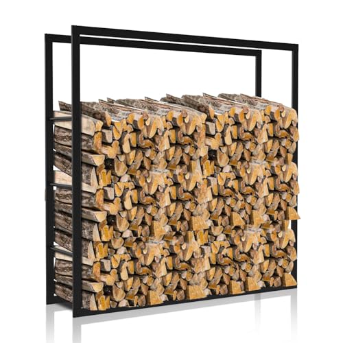 Ikodm Estantería para leña de chimenea para interior y exterior, de metal, 100 x 25 x 150 cm,...