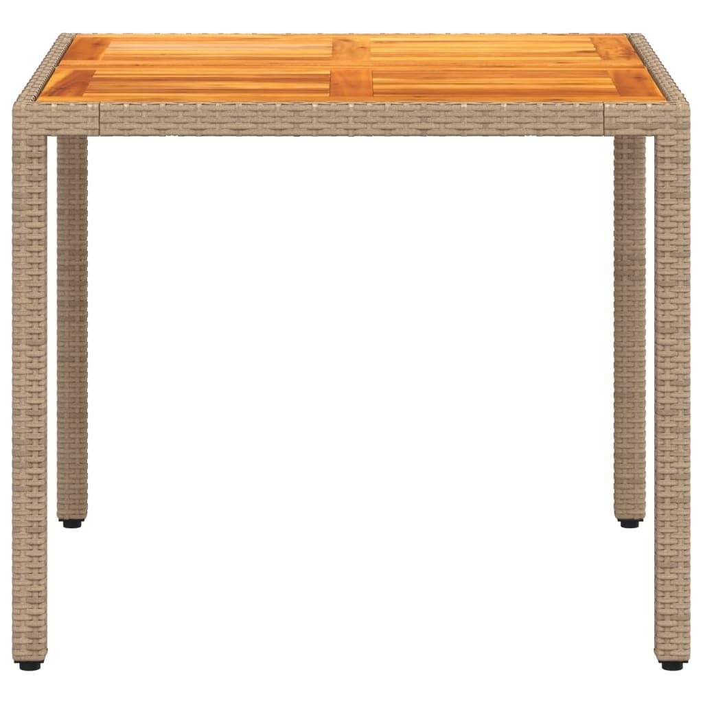 Stół ogrodowy, beżowy, 90 x 90 x 75 cm, polirattan, drewno akacjowe, stół balkonowy, taras, stół outdoorowy, odporny na warunki atmosferyczne, stabilny
