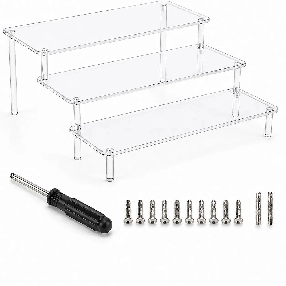 Sotbnna Three-Tier Acrylic Display Stand, Clear Riser Shelf, 7.87in
