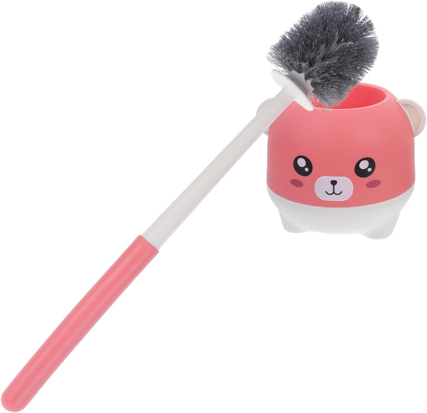 Long Handle Toilet Brush Set with Wall-Mounted Holder, Pink Bear Design, Toilet Bowl Cleaning Tool for Bathroom Hygiene and Deep Scrubbing