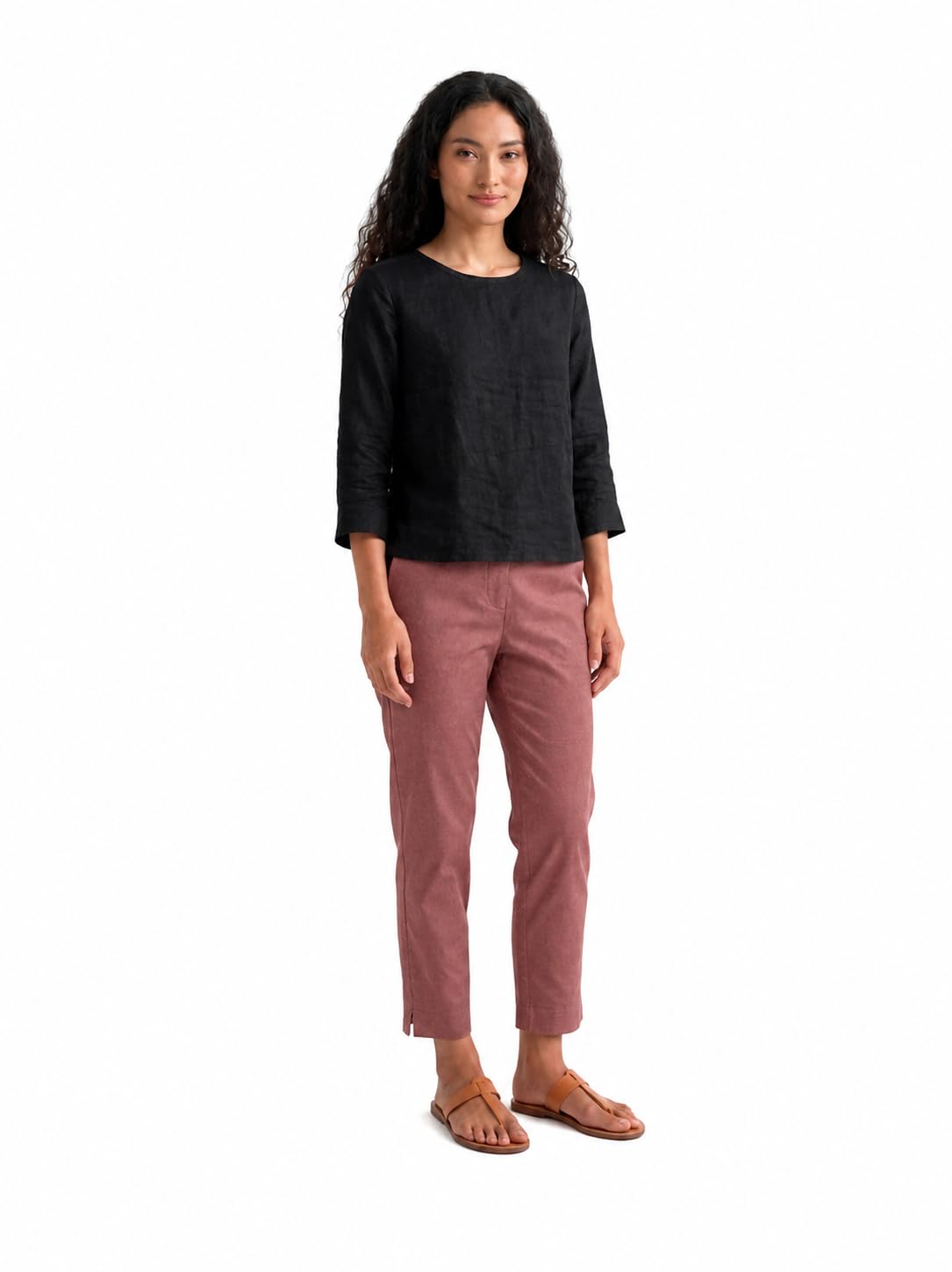 Women's Slim Fit Cotton Trousers | Casual Solid Ankle-Length Pants with Side Pockets | Comfortable Office Trousers for Women |Elite_Pant_Rose_10-picture-20