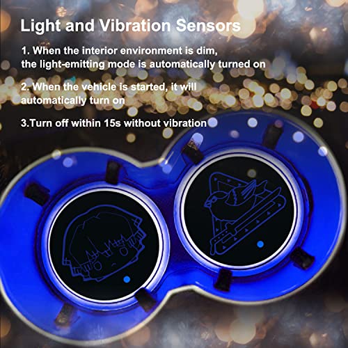 2 Pcs Anime Slayer Led Car Cup Holder Lights With 7 Colors Changing,Interior Atmosphere Lamp,Luminescent Mat Cup Pad,Usb Charging Mat, For Various Car #TOP4