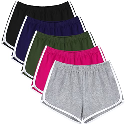URATOT 5 Pack Women's Cotton Yoga Dance Short Pants Sport Shorts Summer Athletic Cycling Hiking Sports Shorts
