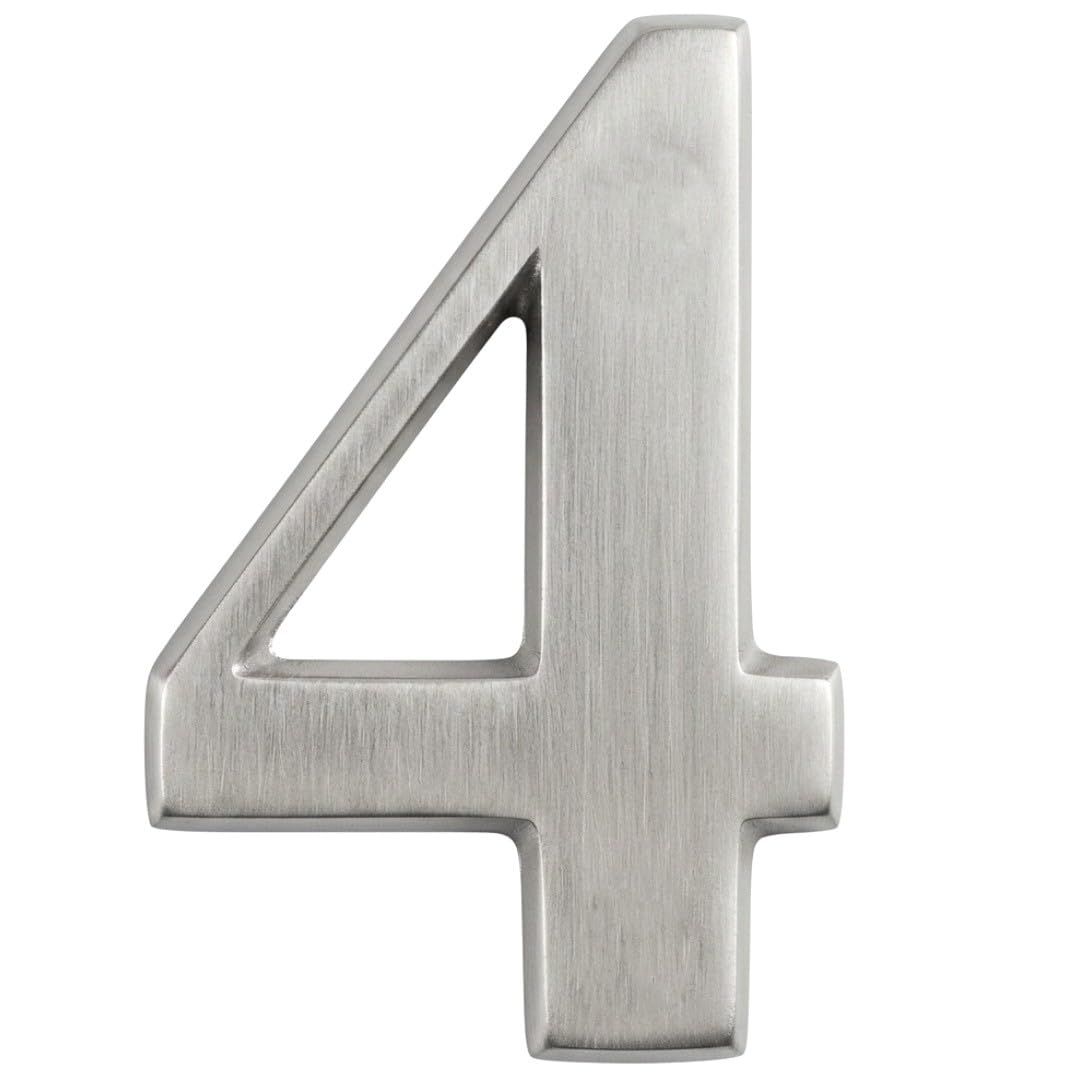 Door Number in Satin Silver Stainless Steel Finish- Self Adhesive 3" Nanocoast House Number, Times Roman Font, 4