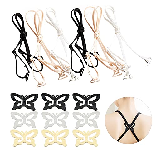 FunPa Bra Strap Clips Set 12PCS Elastic Shoulder Bra Straps with 9PCS Bra Clips Cleavage Control Conceal Bra Replacement Straps Kit
