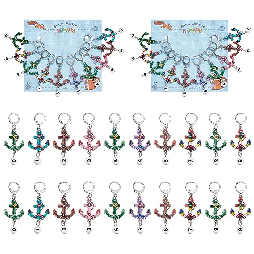 NBEADS 20 Pcs Anchor Stitch Markers, Number Beads Alloy Crochet Stitch Marker Charms