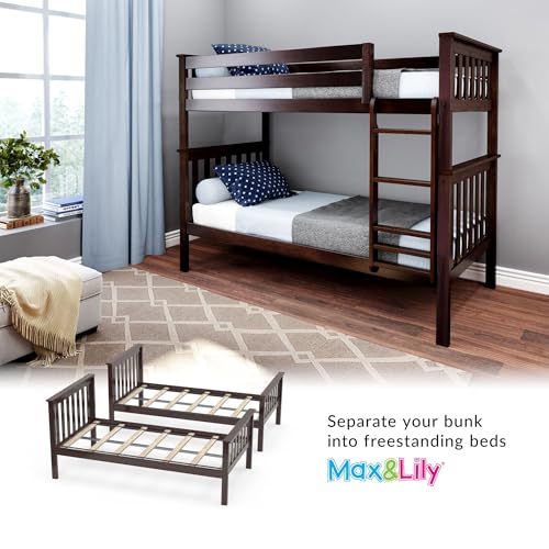 Max-Lily-Bunk-Bed-Twin-over-Twin-Solid-Wood-Bunk-Bed-Frame-with-Ladder-for-Kids-14-Safety-Guardrails-Easy-Assembly-No-Box-Spring-Needed-Espresso Max Lily Bunk Bed Twin over Twin Solid Wood Bunk Bed Frame with Ladder for Kids 14 Safety Guardrails Easy Assembly No Box Spring Needed Espresso