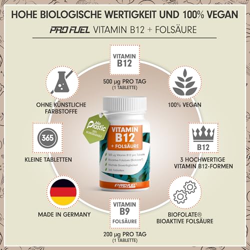 VITAMIN B12 hochdosiert - 365 Tabletten mit 500 µg Vit B12 + 200 µg Biofolate® Folsäure - Methylcobalamin, Adenosylcobalamin & Hydroxocobalamin Vitamin B12 - laborgeprüft mit Zertifikat - 100% vegan – Bild 4