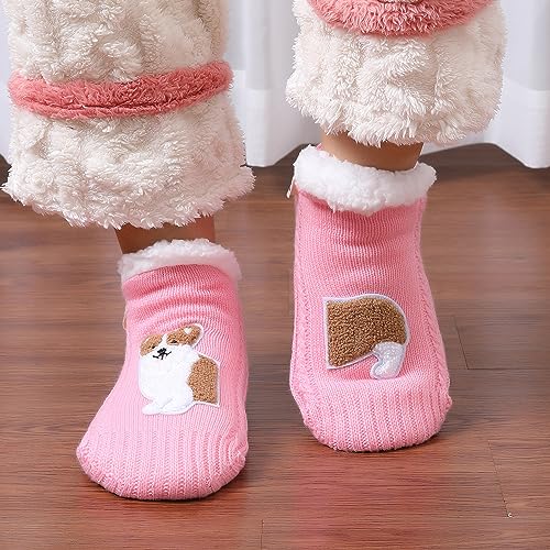 Image of ZYZX Cute Dog Slipper Socks for Women with Grips,Fuzzy Socks Indoor