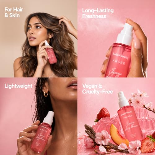 Image of BAKED BEAUTY Kruze Japanese Cherry Blossom Perfume Body Mist | Refreshing Long Lasting Tropical Fragrance|Double Duty Mist For Hair & Body| Travel-Friendly Perfume Body Spray for Women- 60ml