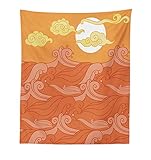 Ambesonne Waves Tapestry, Sun and Clouds with Surreal Splashes Spiraling Motifs, Fabric Wall Hanging Decor for Bedroom Living Room Dorm, 23' X 28', Apricot Burnt Sienna