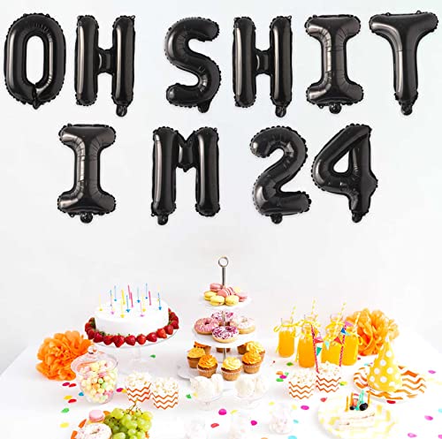 Image of Oh I'm 24! Latex Balloons 16 Inch Black Hallo Twenty Four Cheers to 24 Years Old Theme Decor for Man Woman Happy 24th Birthday Party Photo Studio Prop Flag Decorations Favors Supplies