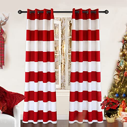 DriftAway Mia Stripe Light Blacking Grommet Room Darkening 1 Layer Window Curtains Striped Window Drapes for Bedroom Living Room Stripe Printed 82 inches Long Curtains 2 Panels Set Christmas Red