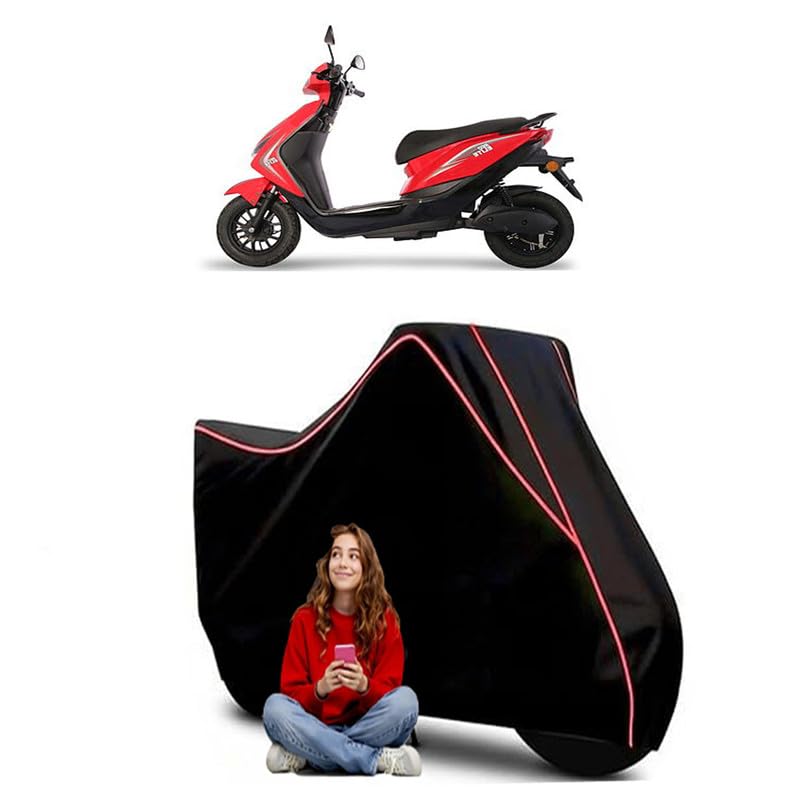 Image of REO Elite BS6 Scooty Bike Cover Water Resistant Outdoor Use Universal Fit Scooters Motorcycles Heavy Duty UV Protection Dust Rain Scratch Resistant Elastic Bottom Black Blue Piping