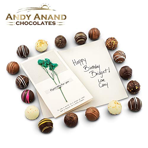 Andy Anand Truffles Delectable Variety of 32 Handmade Artisan Truffles Gift Boxed & Greeting Card, Delicious, Succulent & Divine Birthday Valentine, Christmas Holiday Anniversary