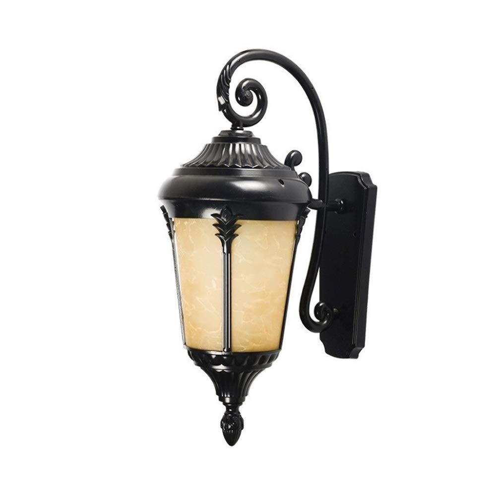 SXSCARKX European Rustic Loft Antique Outdoor Aluminum Wall Sconces Waterproof E27 Lamp Frosted Glass Lantern Simple Balcony Front Porch Courtyard Garden Villa Exterior Light(Color : Black)