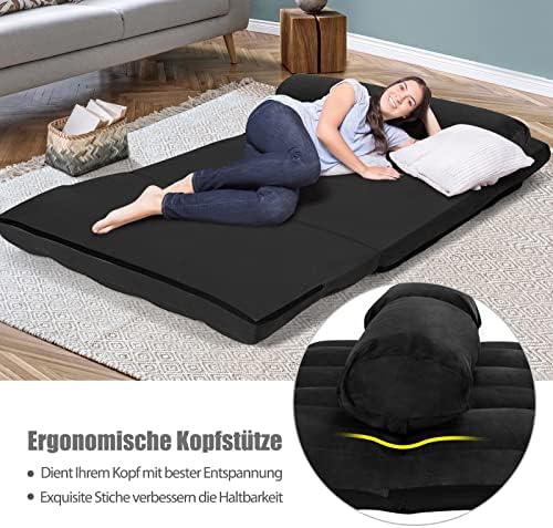 6. Bild von COSTWAY 3 in 1 Bodensofa klappbar, Schlafsofa mit 6 stufig Verstellbarer Rücklehne & 2 Kissen, Sofabett mit Schlaffunktion, Lazy Sofa für Schlafzimmer, Wohnzimmer & Balkon, 150kg Belastbar (Schwarz)