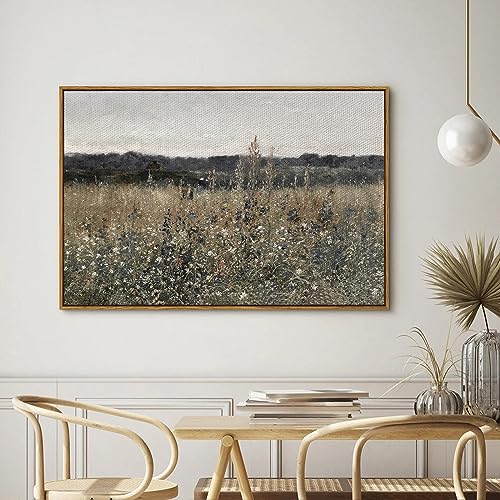 insimsea framed canvas wall art vintage decor landscape wall art meadow with flowers art modern farmhouse decor cottagecore bedroom bathroom office decorations 2434x3634
