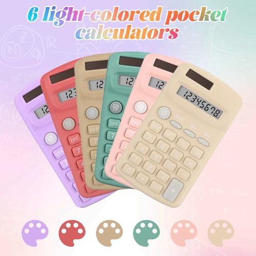 Tellegloww 48 Pcs Pocket Size Basic Calculators Bulk for Classroom Solar Battery Dual Power Display Calculator 8 Digit Colored Basic Calculator for Kids Student School Office の商品画像 2