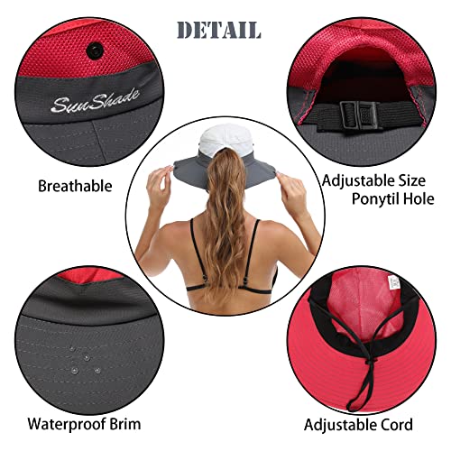 Image of Womens Summer Sun Hat Beach Hat Wide Brim Outdoor UV Protection Hat Foldable Cool Mesh Ponytail Bucket Hat