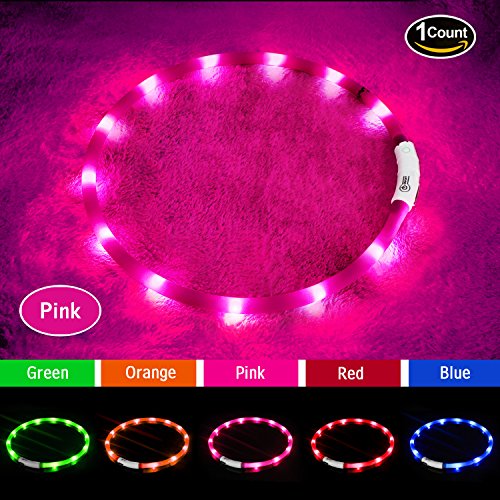 LED Dog Collar,USB Rechargeable Glowing Dog Collars, Light Up Collar Improved Pet Safety