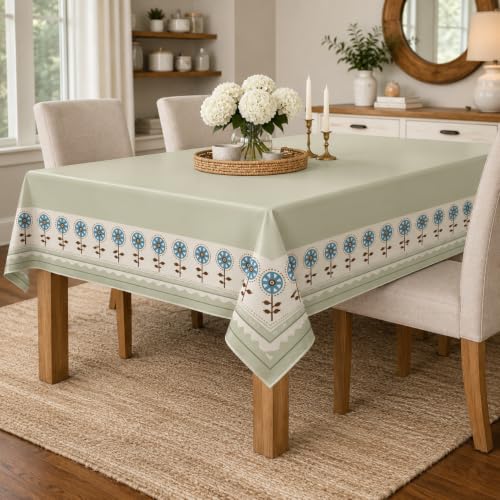 Image of STITCHNEST Cotton Slub Table Cover for 6 Seater Dining Table|54 x 78 Inches, Digitally Printed|Durable, Washable & Fade-Resistant Fabric