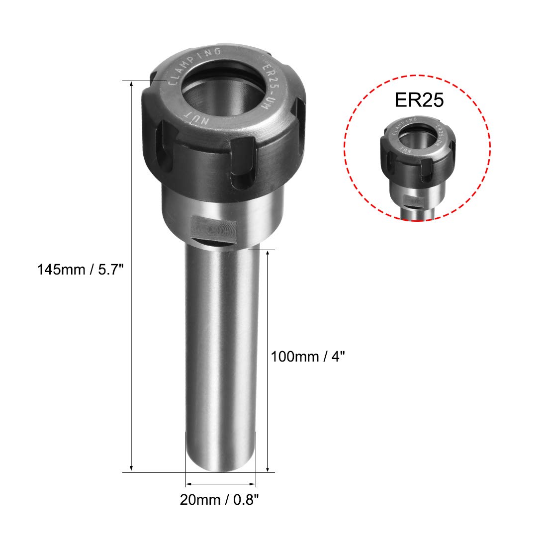 Sourcingmap C20 ER25 100L Router Collet Chuck Asta Estensione Asta Dritta CNC Fresatura Strumento Holder