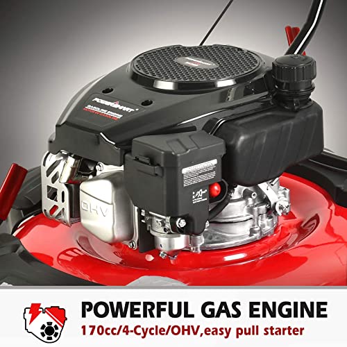 Image of PowerSmart Self Propelled Gas Lawn Mower, 22-inch with 170cc OHV Engine Walk-Behind 2-in-1 Rear-Wheel Drive Gas Mower Black DB2322SR
