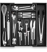 Lifewit Bestekbak, Verstelbare Besteklade Organizer Voor Keukenlade, Kunststof Keuken Organizer, Cutlery Tray Voor Lepels/Vorken/Messen, Diepte 30,9 cm, Breedte 22,6–37,3 cm, Zwart