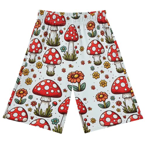 ALAZA Red Mushroom Flower Floral Pajama Shorts Elastic Waist Casual Sleep Shorts with Pockets Size 6-14