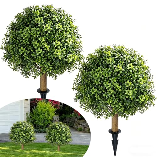Fairblo 2 Pièces Boule Buis Artificiel 60 cm Topiaire Artificielle Exterieur Plante Artificielle avec Piquet Anti UV Fausse Plante de Buis Arbustes...