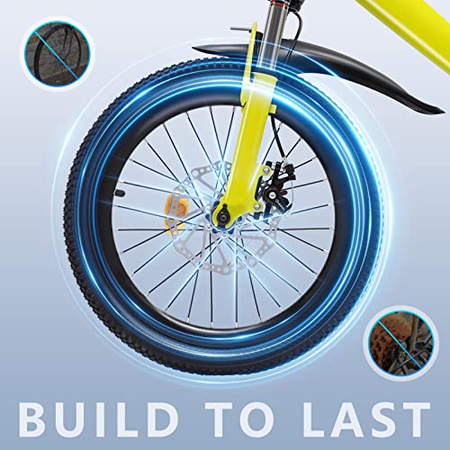 WAPHOERTE 18 Zoll Kinder Mountainbike, Stoßdämpfung Kinderfahrrad mit Verstellbarer Sitz,Scheibenbremse für Jungen und Mädche, Gelb + Schwarz – Bild 6