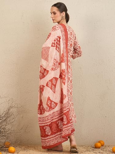 Image of INDO ERA Women's Pure Cotton Printed Straight Kurta & Pant With Dupatta Set