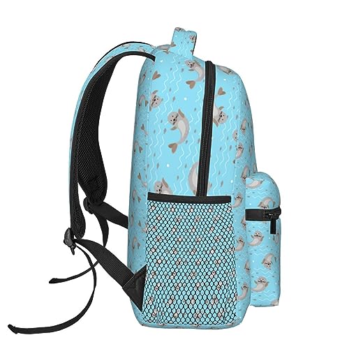 Animal Seal Pattern Backpack for Women Men Worker Teacher Business Travel Backpacks Shoulders Bag Daypack Bookbag with Mesh Pockets3
