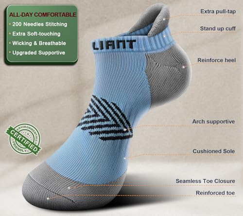 Image of BULLIANT Socks For Women 6Pairs-Womens Athletic Ankle Socks No Show Cushioned for Walking Running-Compression Arch Support